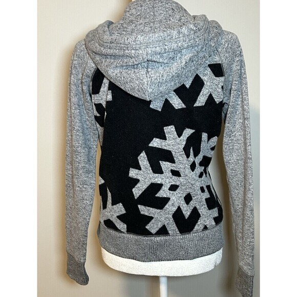 Aeropostale Women’s Snowflake Gray/black Warm Hoodie Jacket with Pockets Medium - Picture 3 of 7